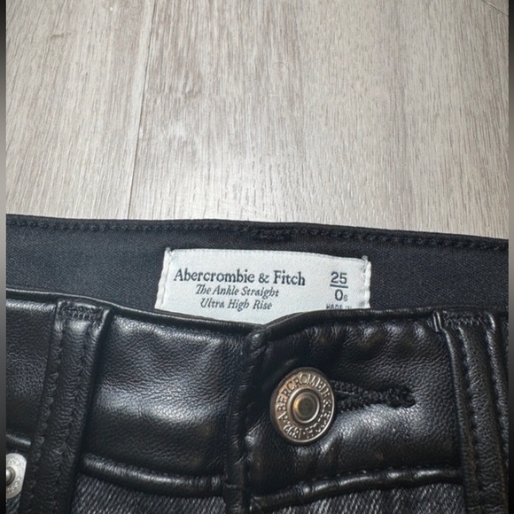 Abercrombie & Fitch Black and Faux Leather Ultra High Rush Straight Leg Jeans - Picture 2 of 3